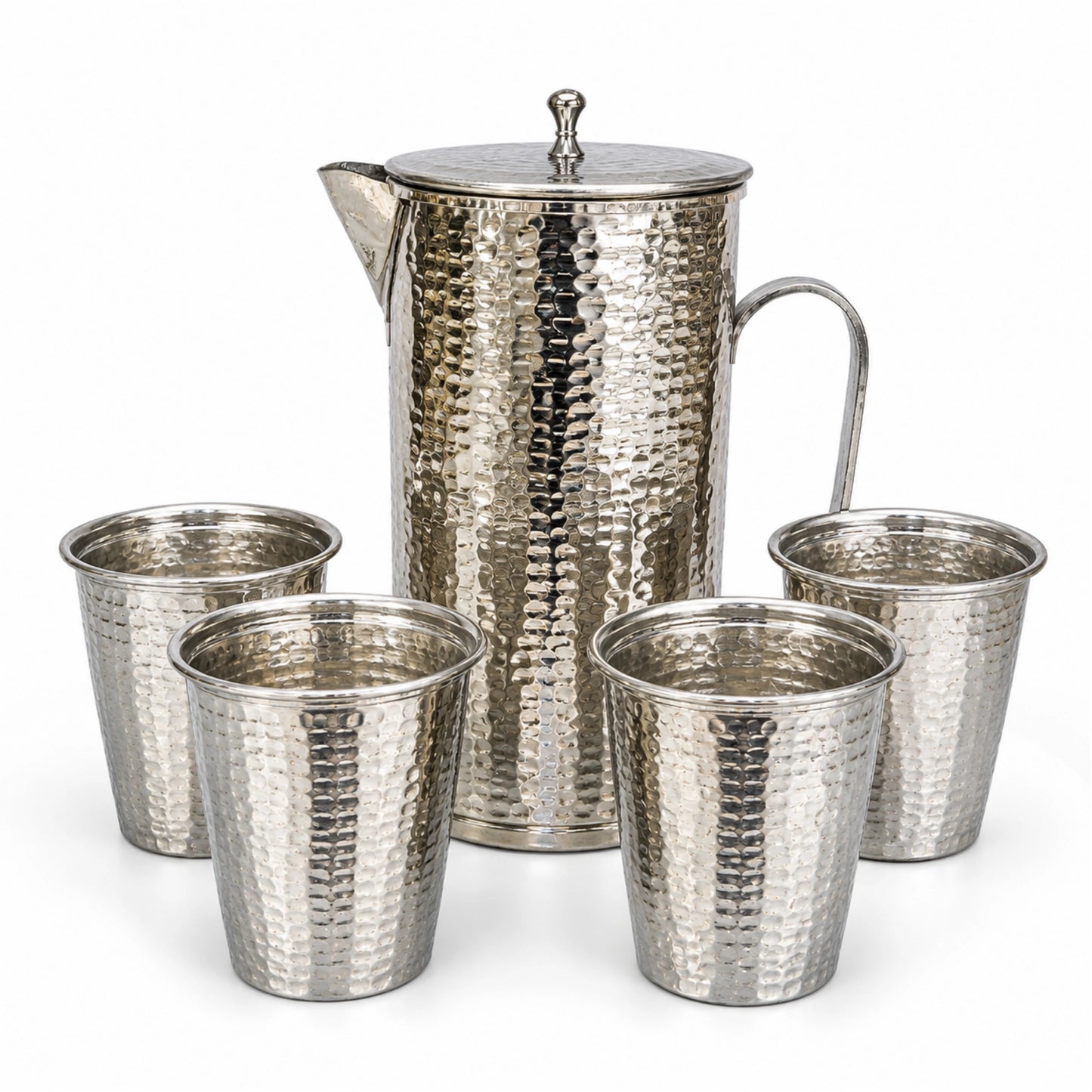 Handcrafted Hammered Copper Pitcher Set of 4 Cups