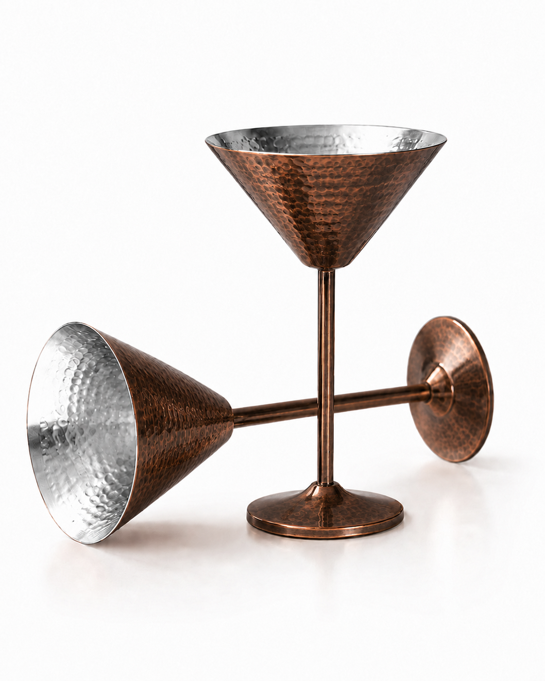 Handcrafted Hammered Copper Martini Glass Set of 2