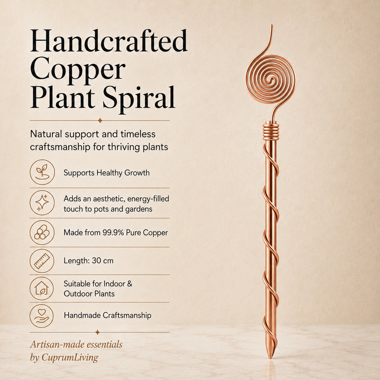 Handcrafted Pure Copper Plant Spiral