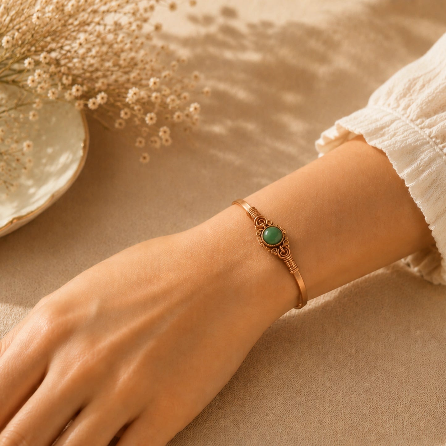 Handcrafted Natural Copper Stone Cuff Bracelet