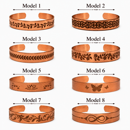 Handcrafted Natural Copper Cuff Bracelet - Laser Engraved