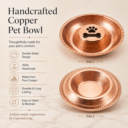 Handcrafted Pure Copper Double-Sided Pet Bowl