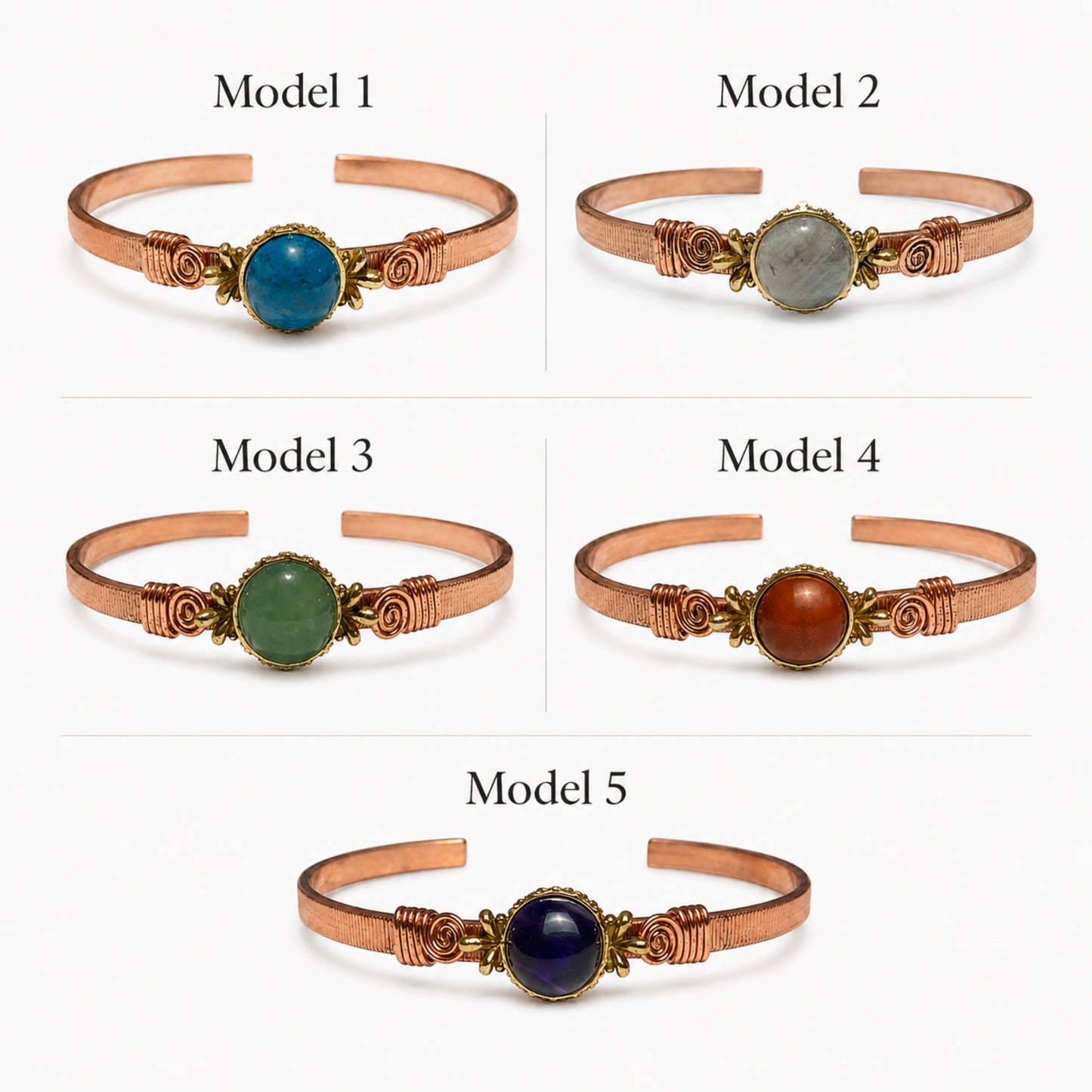 Handcrafted Natural Copper Stone Cuff Bracelet