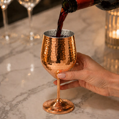 Copper Wine Glass Set of 2 – Hammered, Tin-Lined, Handcrafted