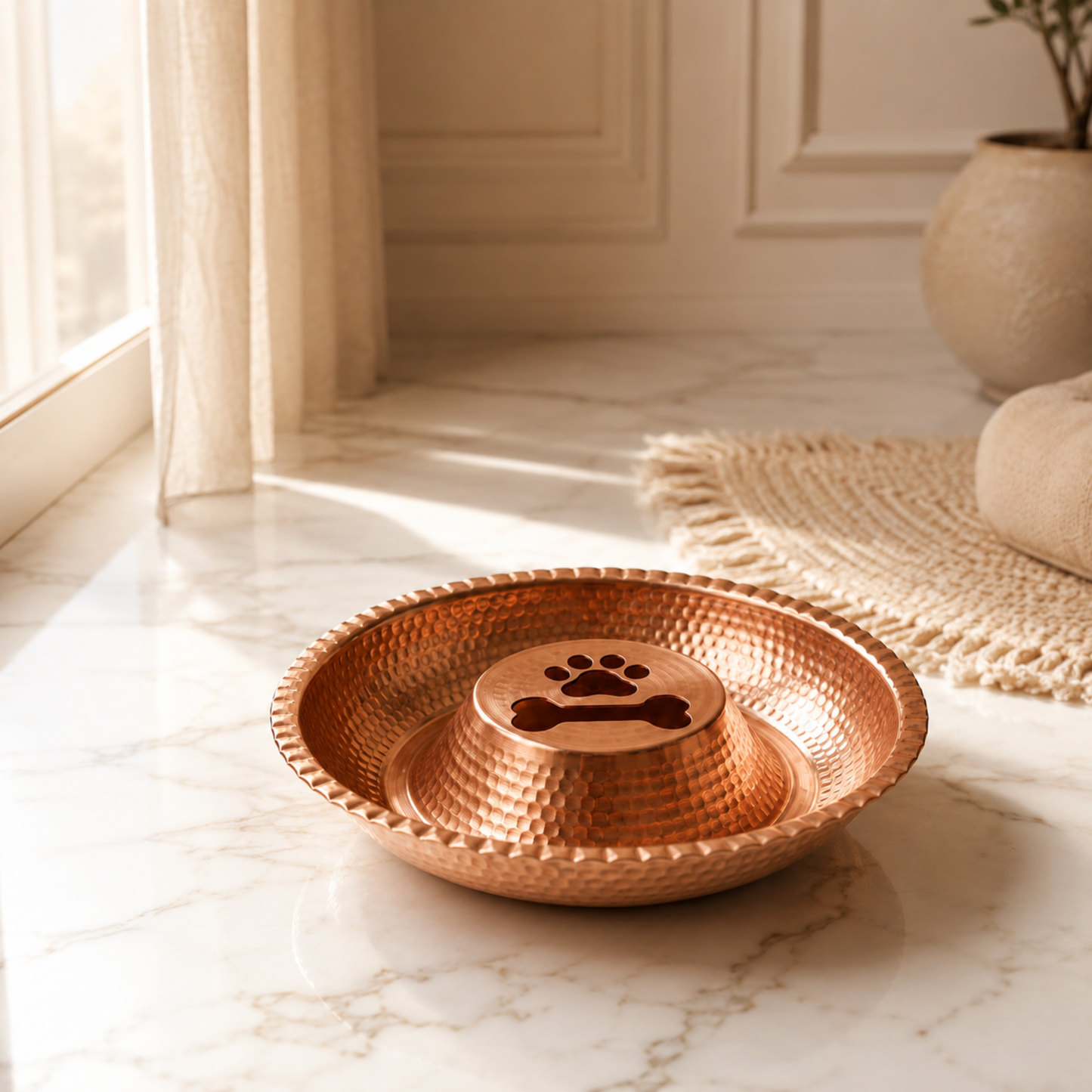Handcrafted Pure Copper Double-Sided Pet Bowl