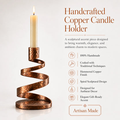 Handcrafted Hammered Copper Spiral Candle Holder
