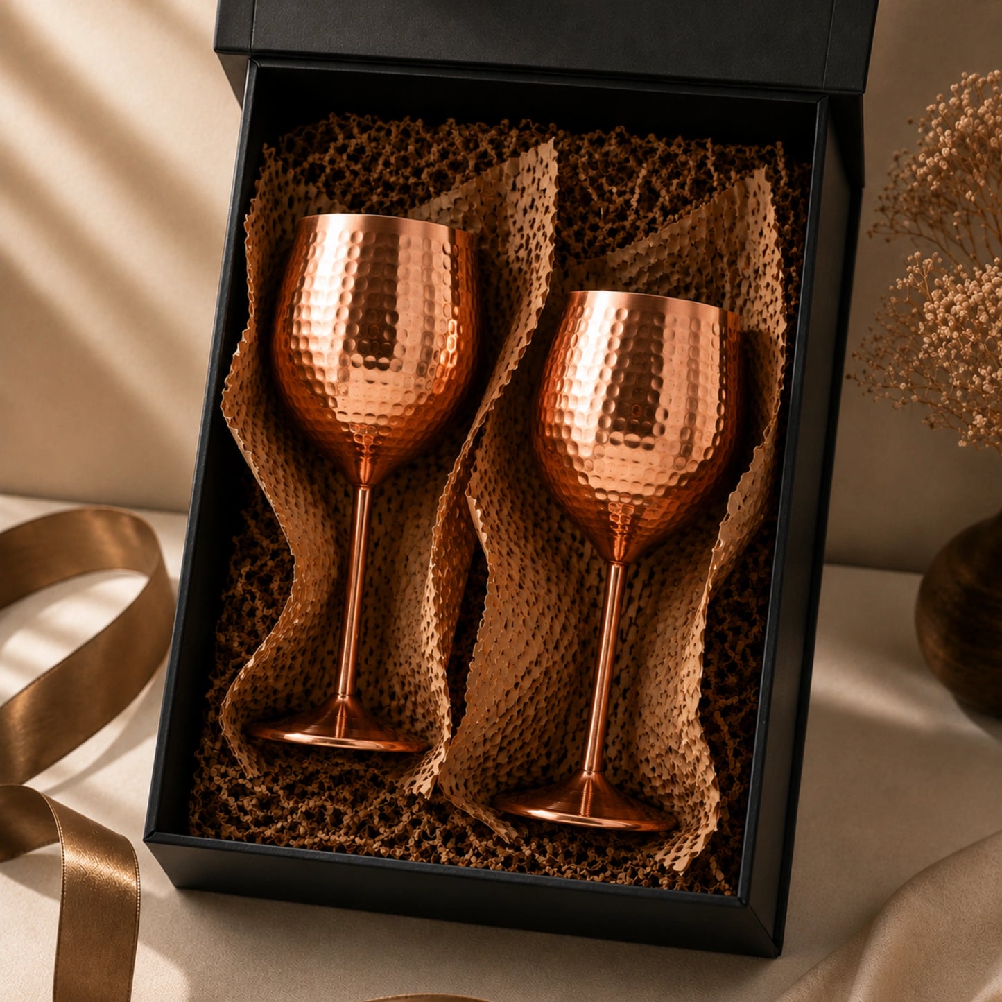 Copper Wine Glass Set of 2 – Hammered, Tin-Lined, Handcrafted