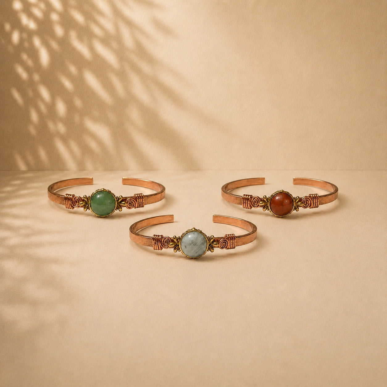 Handcrafted Natural Copper Stone Cuff Bracelet