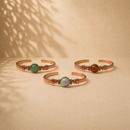 Handcrafted Natural Copper Stone Cuff Bracelet