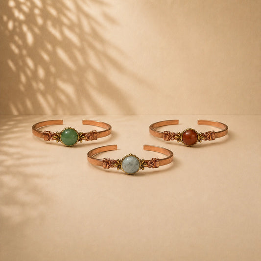 Handcrafted Natural Copper Stone Cuff Bracelet