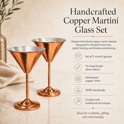 Copper Martini Glass Set of 2 – Handcrafted Home Bar Gift