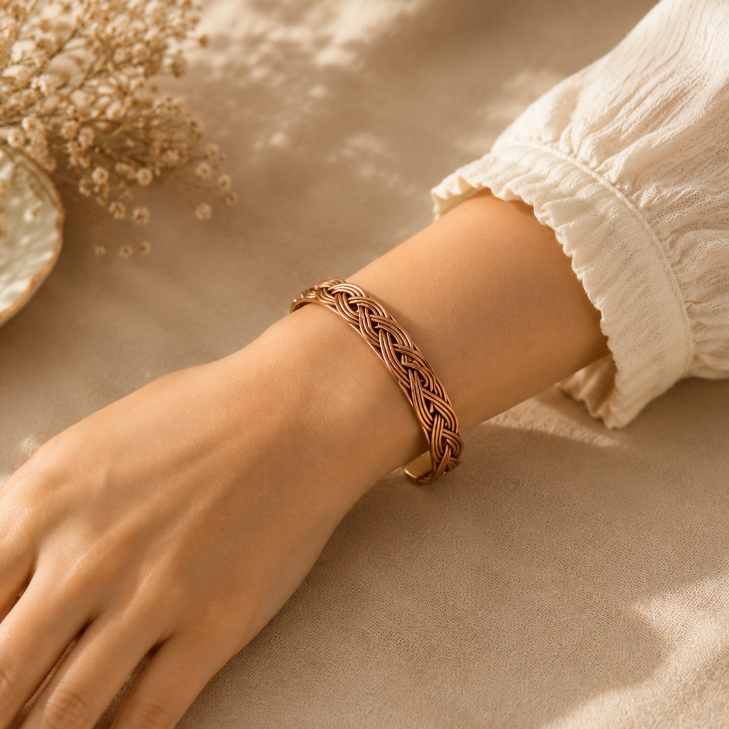 Handcrafted Natural Copper Cuff Bracelet - Braided Model