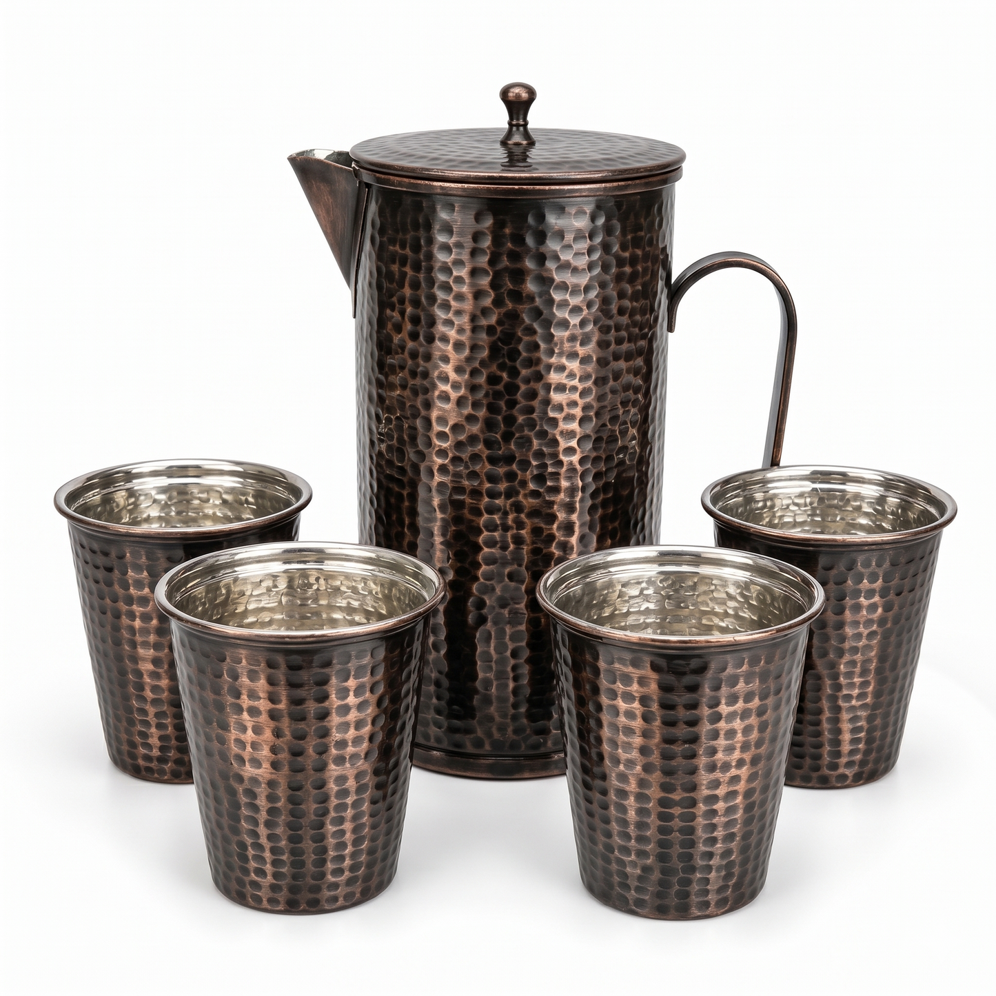 Handcrafted Hammered Copper Pitcher Set
