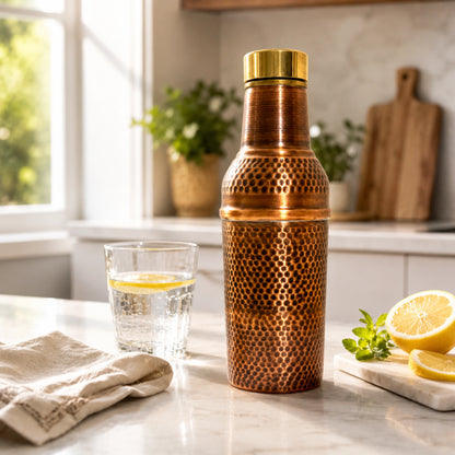 Copper Bottle Set with Brass Lid – Tin-Lined Cups, Handcrafted