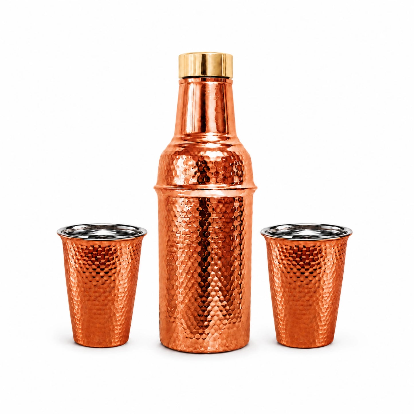 Copper Bottle Set with Brass Lid – Tin-Lined Cups, Handcrafted