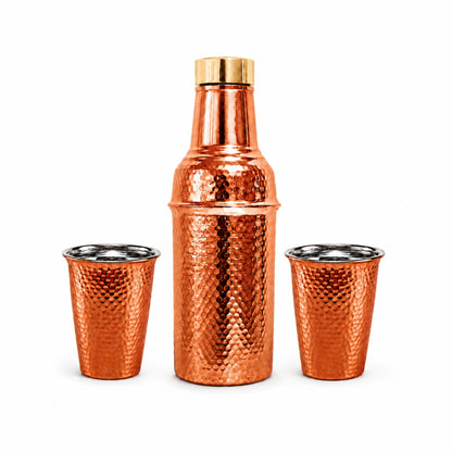 Copper Bottle Set with Brass Lid – Tin-Lined Cups, Handcrafted
