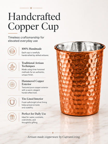 Handcrafted Hammered Copper Cup Set – Tin-Lined Drinking Tumbler