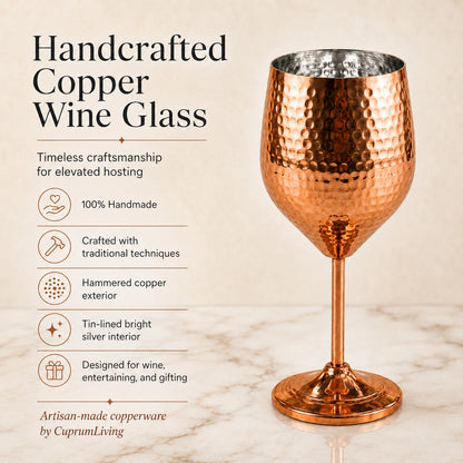 Copper Wine Glass Set of 2 – Hammered, Tin-Lined, Handcrafted