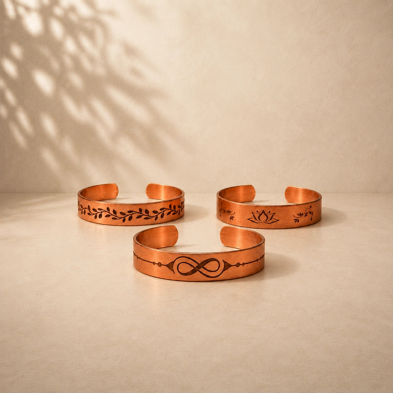 Handcrafted Natural Copper Cuff Bracelet - Laser Engraved