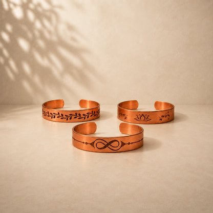 Handcrafted Natural Copper Cuff Bracelet - Laser Engraved