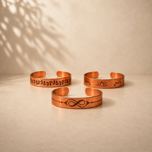 Handcrafted Natural Copper Cuff Bracelet - Laser Engraved