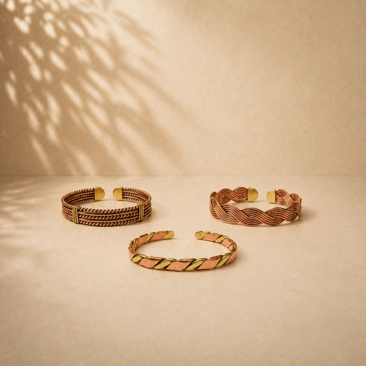 Handcrafted Natural Copper Cuff Bracelet - Braided Model