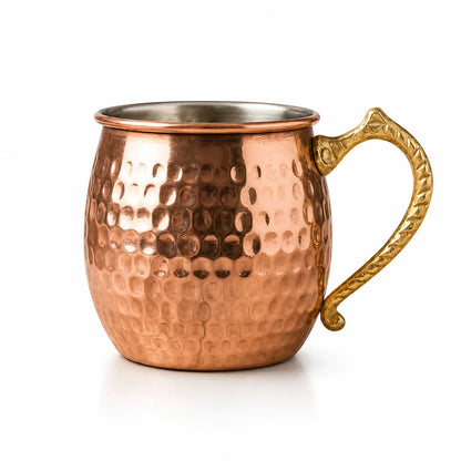 Handcrafted Hammered Copper Mug with Brass Handle