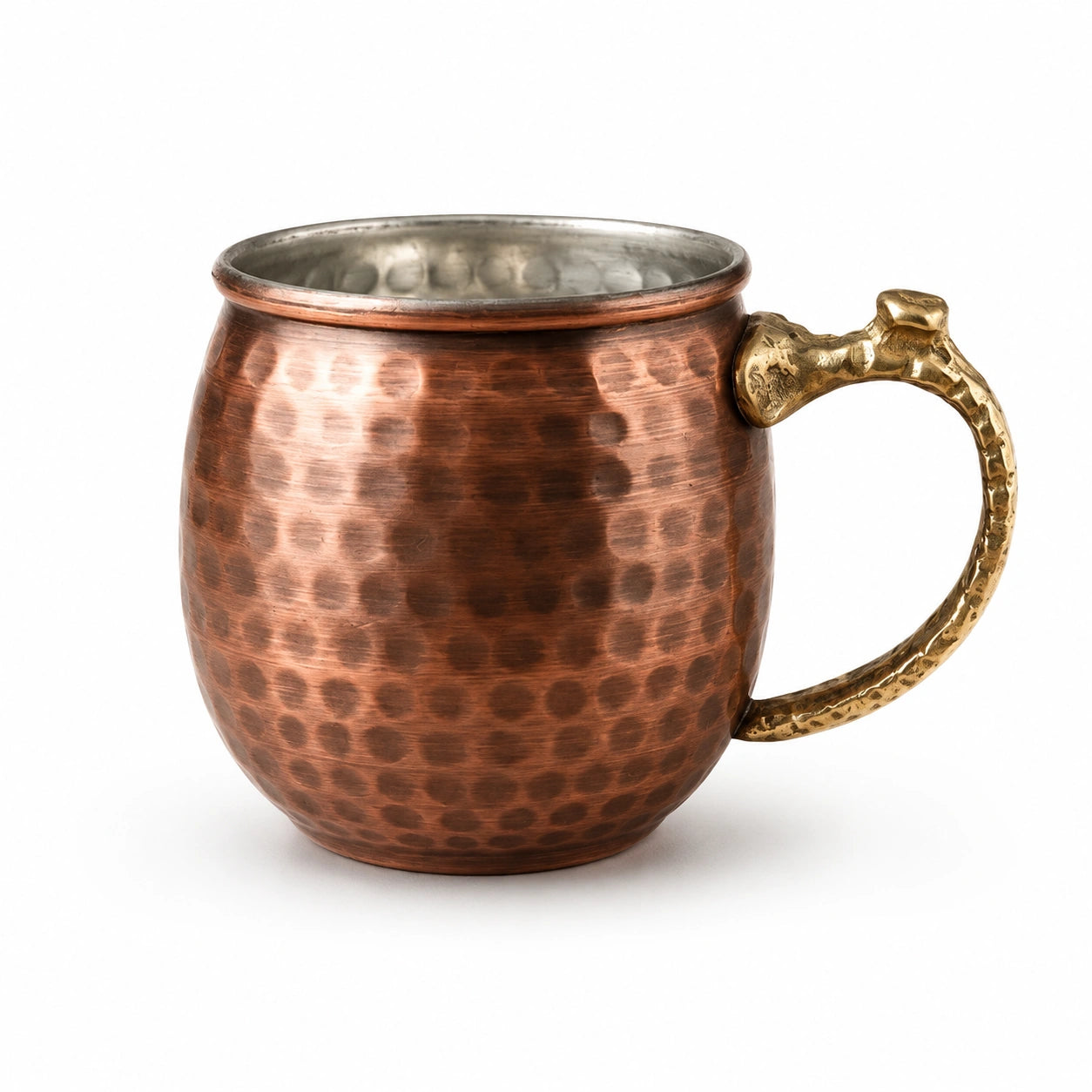 Handcrafted Hammered Copper Mug with Brass Handle