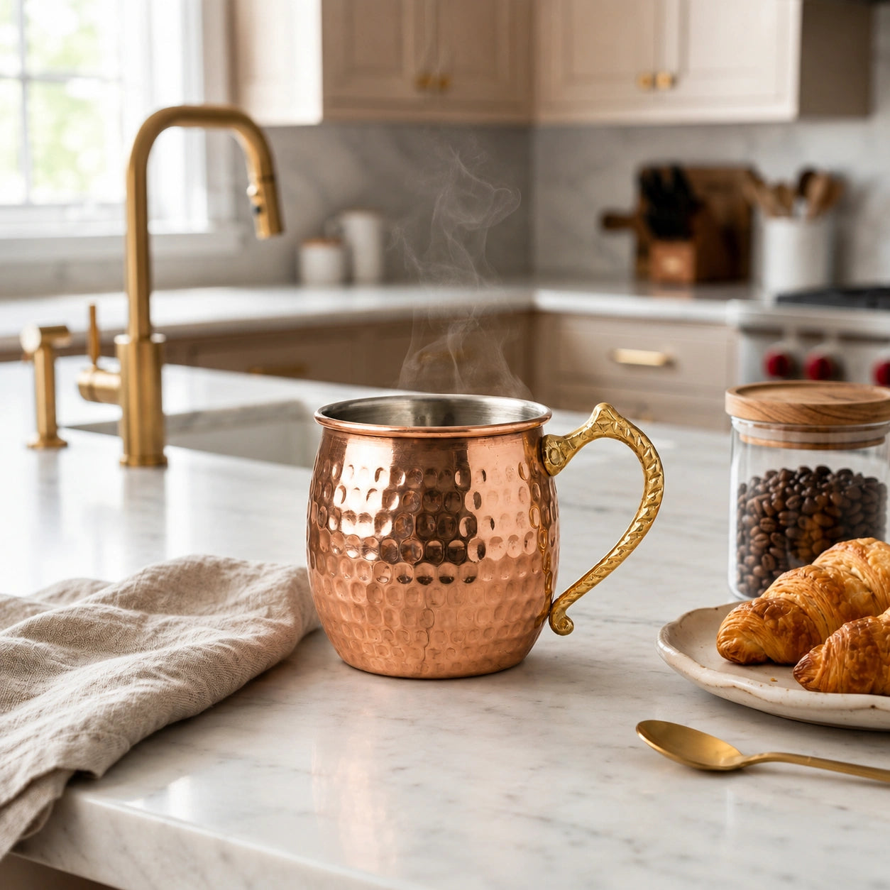 Handcrafted Hammered Copper Mug with Brass Handle