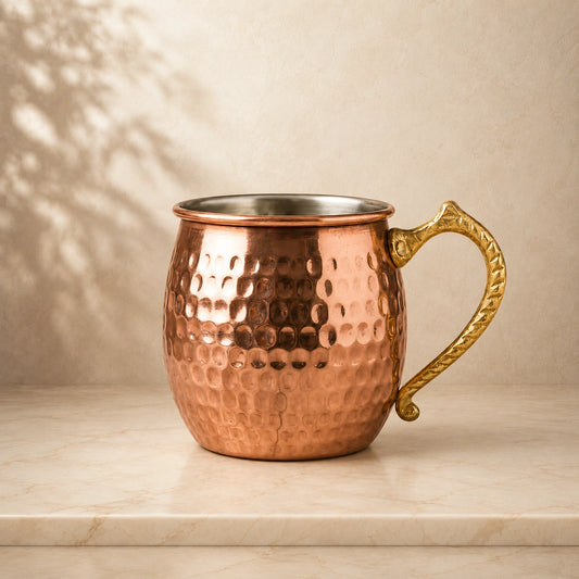 Handcrafted Hammered Copper Mug with Brass Handle
