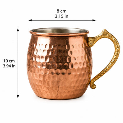 Handcrafted Hammered Copper Mug with Brass Handle