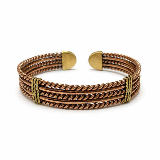 Handcrafted Natural Copper Cuff Bracelet - Braided Model