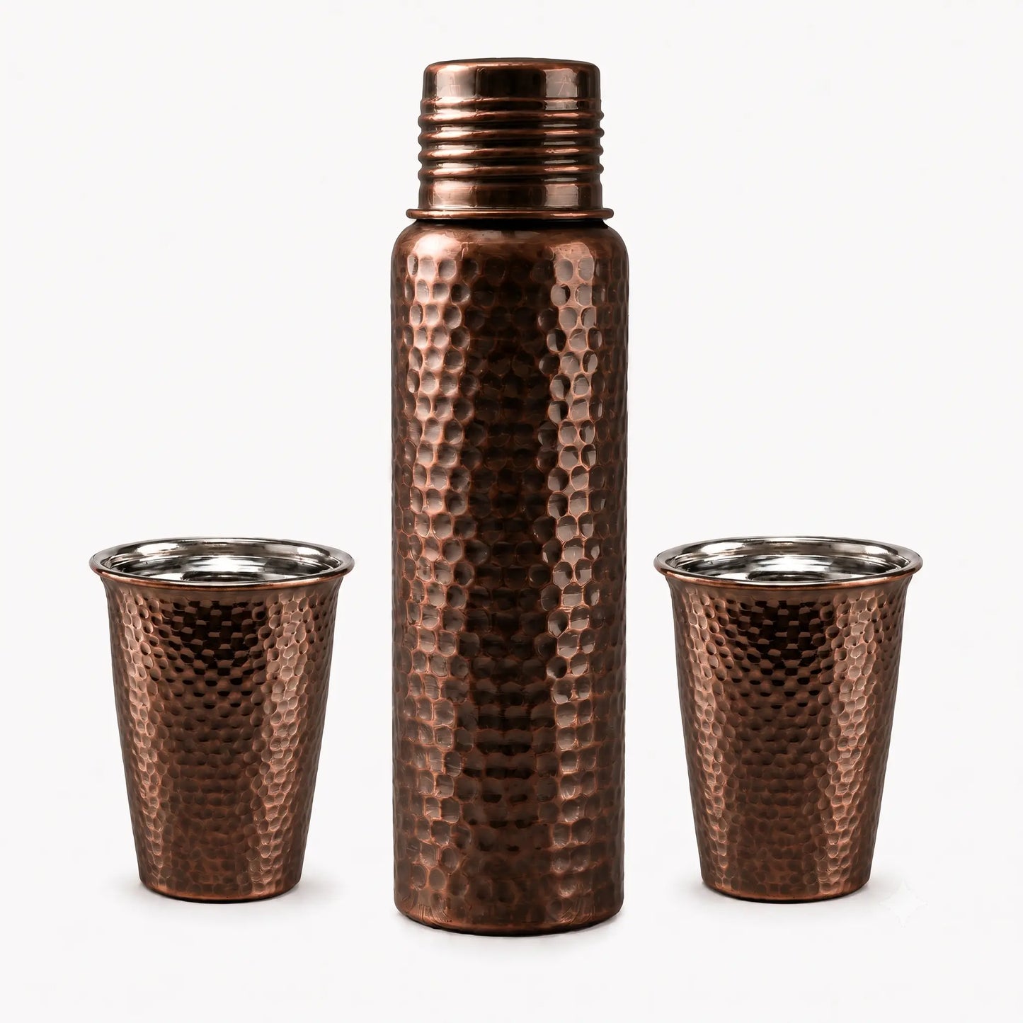 Handcrafted Hammered Copper Bottle Set