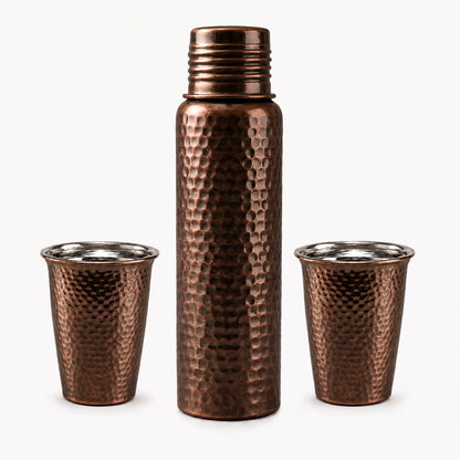 Handcrafted Hammered Copper Bottle Set
