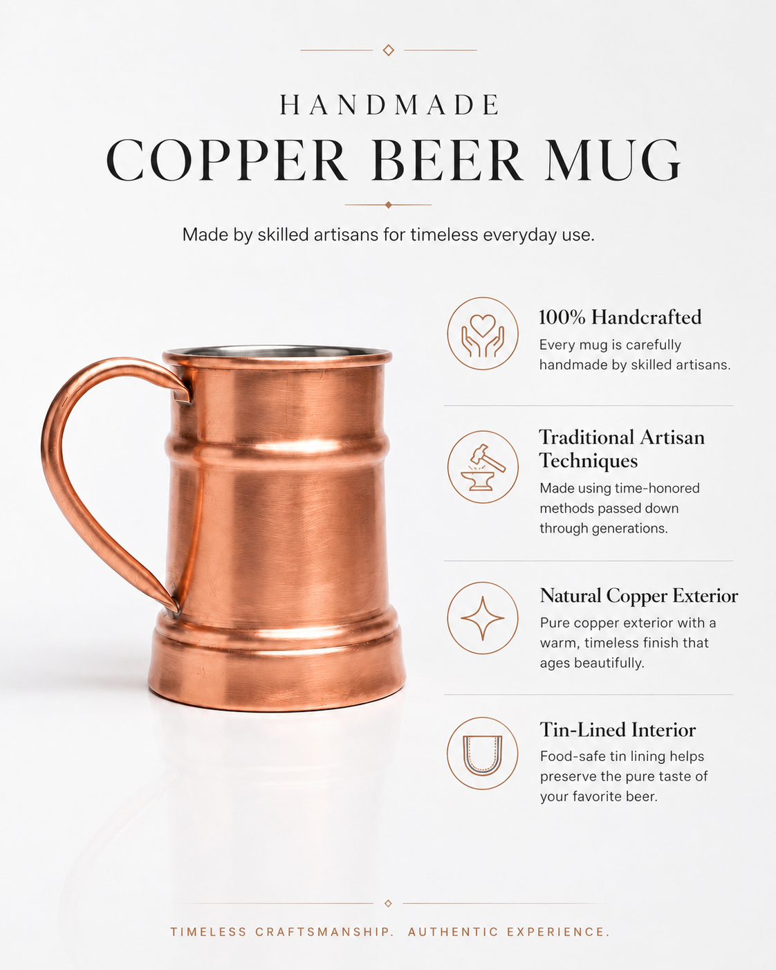 Handcrafted Tin-Lined Copper Beer Mug