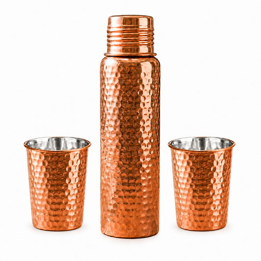 Handcrafted Hammered Copper Bottle Set
