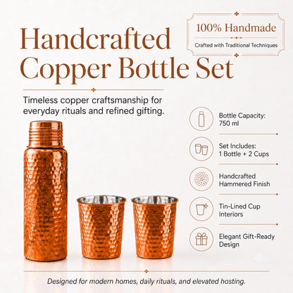 Handcrafted Hammered Copper Bottle Set