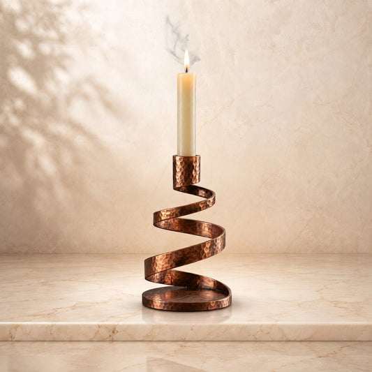Handcrafted Hammered Copper Spiral Candle Holder
