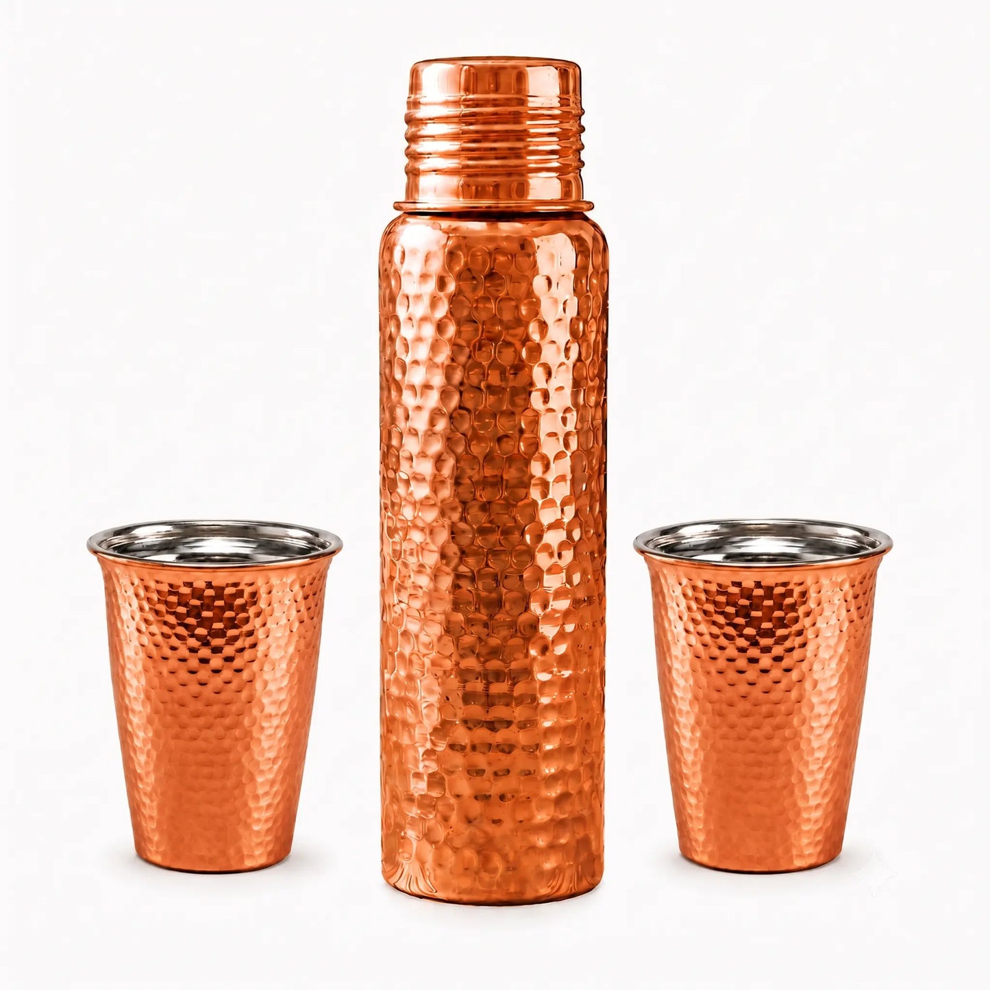 Handcrafted Hammered Copper Bottle Set