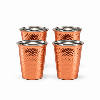 Handcrafted Hammered Copper Cup Set – Tin-Lined Drinking Tumbler