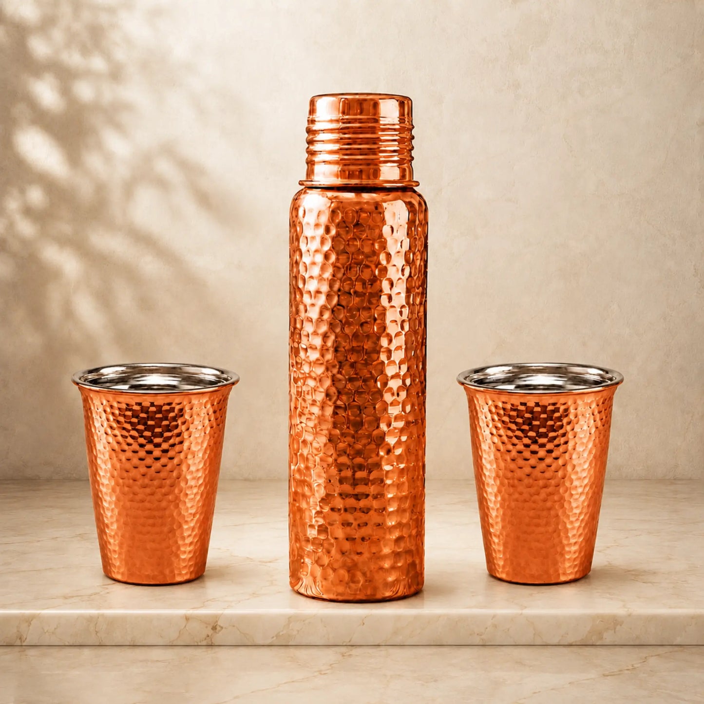 Handcrafted Hammered Copper Bottle Set