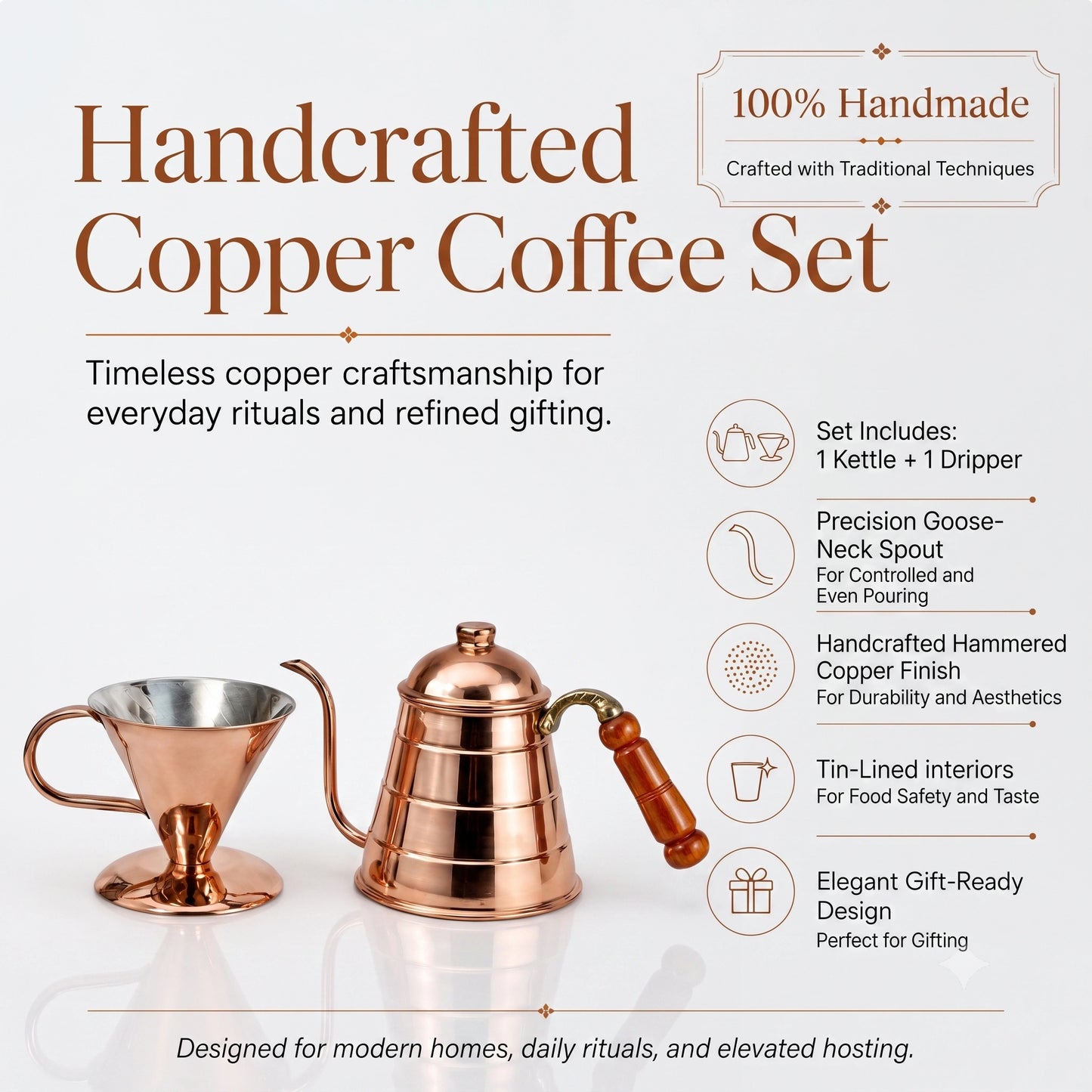 Handcrafted Copper Pour Over Coffee Set