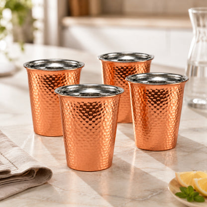 Handcrafted Hammered Copper Cup Set – Tin-Lined Drinking Tumbler