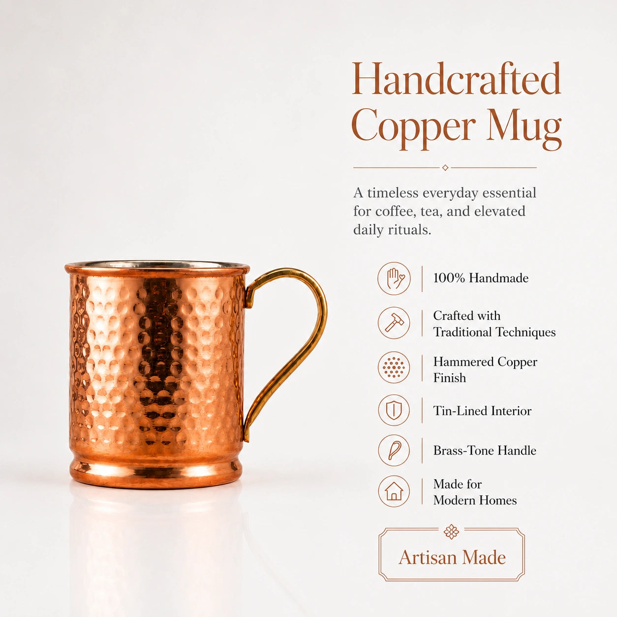 Copper Mug – Handcrafted, Tin-Lined, Coffee & Tea Gift