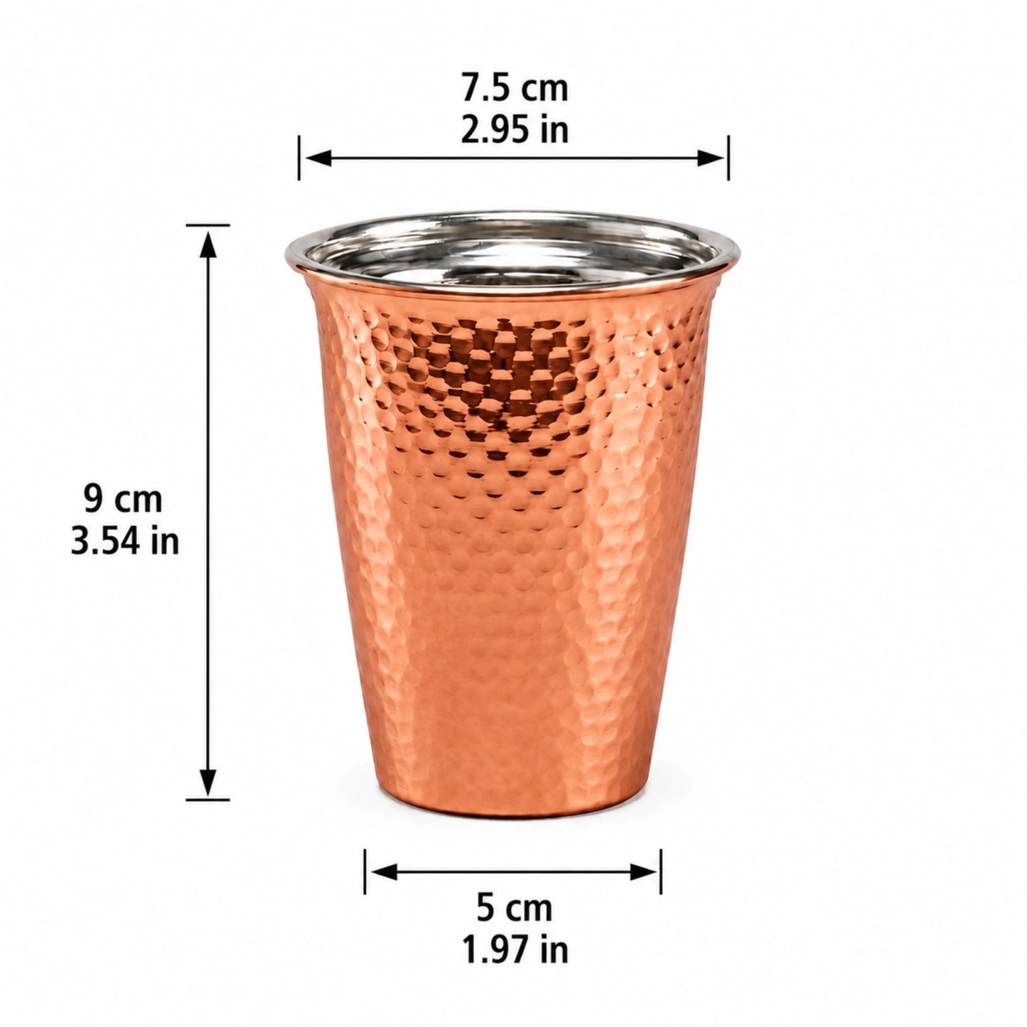 Handcrafted Hammered Copper Cup Set – Tin-Lined Drinking Tumbler