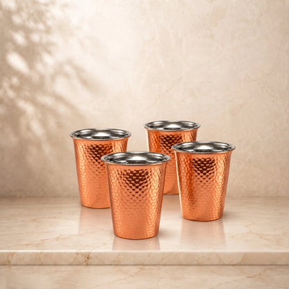 Handcrafted Hammered Copper Cup Set – Tin-Lined Drinking Tumbler