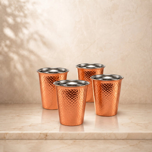 Handcrafted Hammered Copper Cup Set – Tin-Lined Drinking Tumbler
