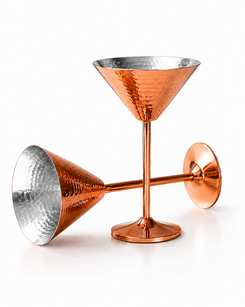 Handcrafted Hammered Copper Martini Glass Set of 2