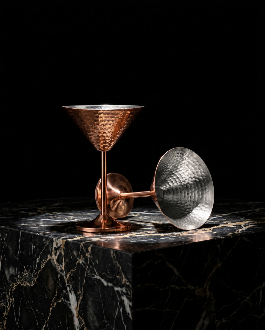 Handcrafted Hammered Copper Martini Glass Set of 2