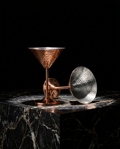 Handcrafted Hammered Copper Martini Glass Set of 2
